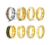 QSYJCCXD Acero inoxidable mate doble bisel simple anillo de giro de cadena giratoria de acero dorado