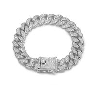 QSYJCCXD Aleación de pulsera para hombres Cadena cubana cubana completa Diamante Diamante Menora y brazalete de mujer Cadena de oro chapada de 9 pulgadas de 9 pulgadas de longitud