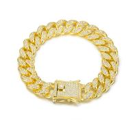 QSYJCCXD Aleación de pulsera para hombres Cadena cubana cubana completa Diamante Diamante Menora y brazalete de mujer Cadena de oro chapada de 9 pulgadas de 9 pulgadas de longitud