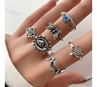 QSYJCCXD ANILLO ANILLO DE MANDITA DE TORTULA PLATA ANTIGUA de 6 piezas Vintage Snake Love Rings Rings Jewelry para mujeres y niñas