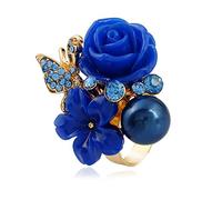 QSYJCCXD Anillo de boda de flores de rosa para mujeres compromiso redondeo de piedra rina redondea Aryclic Daisy Plumeria Ajustable Condición de dedo de reverso Ajustable Joya de San Valentín
