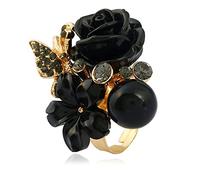 QSYJCCXD Anillo de boda de flores de rosa para mujeres compromiso redondeo de piedra rina redondea Aryclic Daisy Plumeria Ajustable Condición de dedo de reverso Ajustable Joya de San Valentín