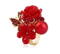 QSYJCCXD Anillo de boda de flores de rosa para mujeres compromiso redondeo de piedra rina redondea Aryclic Daisy Plumeria Ajustable Condición de dedo de reverso Ajustable Joya de San Valentín