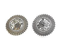 QSYJCCXD Anillo de diamante hueco redondo de estilo étnico retro con flores de cristal de metal hueco de 2 piezas