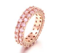QSYJCCXD Anillo de promesa de doble fila de 14k oro, alianza de bodas moissanite de corte redondo para mujeres, joya romántica
