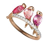 QSYJCCXD Anillos de mujeres, hombres y mujeres Joyas de animales 3 pájaros con incrustaciones rubí electrozada Rose clásico regalos de San Valentín para novia esposa