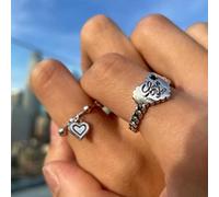 QSYJCCXD Beads de corazón Ring Set 2 Pieces Retro English Letter LoveYou Connualización conjunta