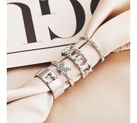 QSYJCCXD Conjunto de anillo de la cadena de personalidad de aleación Retro Butterfly Full Diamond Hollow Article Anillo de 4 piezas Conjunto de 4 piezas
