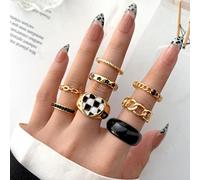 QSYJCCXD Drop de cabecera en blanco y negro Ring Heart Heart Cadena Simple Star Star Resin Anning Ring de 8 piezas para mujeres y niñas