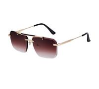 QSYJCCXD Gafas de sol clásicas sin marco para mujeres y hombres, lujosas, vintage, sin montura doble, lentes de sol para conducir, para hombre, C2 marrón dorado, Talla única