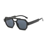 QSYJCCXD Gafas de sol cuadradas de polígono retro de doble puente para mujer, color azul y morado, UV400, negro/gris, Talla única