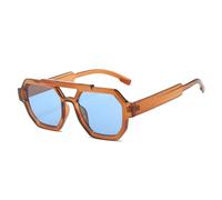 QSYJCCXD Gafas de sol cuadradas de polígono retro de doble puente para mujer, color azul y morado, UV400, marrón/azul, Talla única