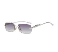 QSYJCCXD Gafas de sol de lujo sin montura para hombre y mujer, a la moda, degradado, metal, leopardo, retro, lentes de sol rectangulares, Plateado Doble Gris, Talla única