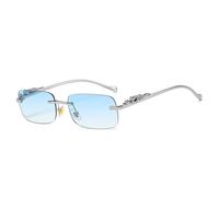 QSYJCCXD Gafas de sol de lujo sin montura para hombre y mujer, a la moda, degradado, metal, leopardo, retro, lentes de sol rectangulares, Doble azul, Talla única