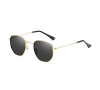 QSYJCCXD Gafas de sol polarizadas clásicas para hombre y mujer, lentes de sol hexagonales retro, marcos de acero inoxidable, C3 dorado y negro, Talla única