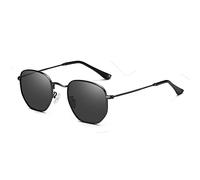 QSYJCCXD Gafas de sol polarizadas clásicas para hombre y mujer, lentes de sol hexagonales retro, marcos de acero inoxidable, C1 Negro Negro, Talla única