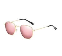 QSYJCCXD Gafas de sol polarizadas clásicas para hombre y mujer, lentes de sol hexagonales retro, marcos de acero inoxidable, C5 Oro Rosa, Talla única