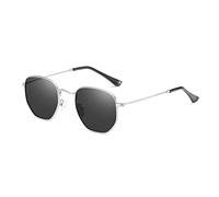 QSYJCCXD Gafas de sol polarizadas clásicas para hombre y mujer, lentes de sol hexagonales retro, marcos de acero inoxidable, C4 plateado y negro, Talla única