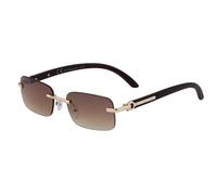 QSYJCCXD Gafas de sol rectangulares pequeñas sin montura para mujeres y hombres, lujosas, vintage, de grano de madera, gafas de metal clásicas para exteriores, UV400, C2gradientbrown, Talla única
