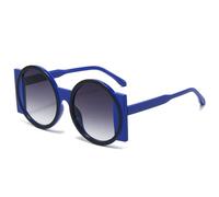 QSYJCCXD Gafas de sol redondas de gran tamaño para mujer, con contraste de color, UV400, retro, únicos, para hombres, a la moda, degradados, Azul, negro y gris, Talla única