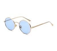 QSYJCCXD Gafas de sol redondas doradas con montura de metal para hombre, estilo retro de verano, lentes rojas, unisex, amarillo, rosa, negro, Oro con azul, Talla única