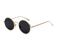 QSYJCCXD Gafas de sol redondas doradas con montura de metal para hombre, estilo retro de verano, lentes rojas, unisex, amarillo, rosa, negro, dorado y negro, Talla única