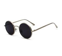 QSYJCCXD Gafas de sol redondas doradas con montura de metal para hombre, estilo retro de verano, lentes rojas, unisex, amarillo, rosa, negro, plateado/negro, Talla única
