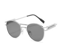 QSYJCCXD Gafas de sol redondas retro de moda, marco pequeño, de primavera, doble viga, vintage, punk, gafas de sol de lujo Uv400, C6, Talla única
