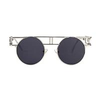 QSYJCCXD Gafas de sol retro de gran tamaño para hombre, estilo steampunk, con espejo, redondas, vintage, UV400, C1 gris plateado, Talla única