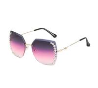 QSYJCCXD Gafas de Sol sin Borde de Diamantes Mujeres Vintage Gafas de Sol de Diablo dhinestone Tonos de Metal Femenino anteojos UV400