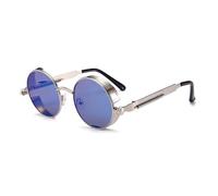 QSYJCCXD Gafas de sol vintage steampunk rojas para hombre, redondas, punk, aleación de metal, retro, gafas de sol para mujer, estilo gótico, 8 azul plateado, Talla única