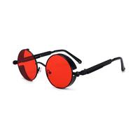 QSYJCCXD Gafas de sol vintage steampunk rojas para hombre, redondas, punk, aleación de metal, retro, gafas de sol para mujer, estilo gótico, 2 negro y rojo, Talla única