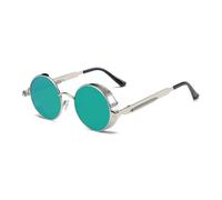 QSYJCCXD Gafas de sol vintage steampunk rojas para hombre, redondas, punk, aleación de metal, retro, gafas de sol para mujer, estilo gótico, 9, verde plateado, Talla única