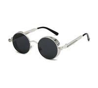 QSYJCCXD Gafas de sol vintage steampunk rojas para hombre, redondas, punk, aleación de metal, retro, gafas de sol para mujer, estilo gótico, 4 plateado y negro, Talla única