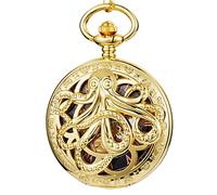 QSYJCCXD Gold Octopus Mechanical Pocket Watch Steampunk Skeleton Ventilador de Viento a Mano Reloj con Cadena para Hombres Colección de Mujeres