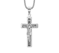 QSYJCCXD Jesús Crucifijo Cruz Colgante Collar Religioso Collar de Joyería Cristiana 24 "Plata