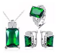 QSYJCCXD Jewelry Set para mujeres Joyas de piedra verde juegos de bodas de arete Anillo