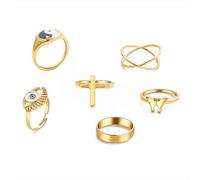 QSYJCCXD Juego de anillo dorado apilado exquisito bohemio cross mariposa articulación dedo dedo en forma de aceite gafas de aceite de goteo Taiji cola de anillo apilable en forma de corazón