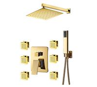 QSYJCCXD LED Rain Gold Rain batidora de Ducha Combo Combo de Ducha de baño montada en la Pared Juego de Grifo de Ducha con Cabeza de Ducha, Ducha de Mano, Chorro de Cuerpo