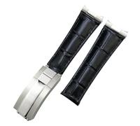 QSYJCCXD Metal End Genuine Leather Bands de cuero, para Daytona Sub Submariner GMT Master Yacht Watch Strap Store Blue Black Black Band 17.5-18.5cm