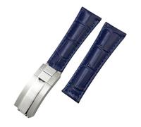 QSYJCCXD Metal End Genuine Leather Bands de cuero, para Daytona Sub Submariner GMT Master Yacht Watch Strap Store Blue Black Black Band 17.5-18.5cm