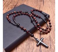 QSYJCCXD Ojo de Tigre Azul Claro Onyx Rosario Collares Largos para Hombres Collar Colgante de hematita Joyas de meditación, Ojo de Tigre Rojo Oscuro