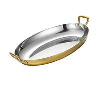 QSYJCCXD Paellera ovalada española de doble oreja, de acero inoxidable, antiadherente, sartén sin revestimiento, olla de seapaella, olla caliente para el hogar, dorado, 35 cm