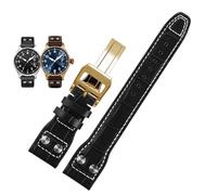 QSYJCCXD Para IWC piloto Mark Cowhide Strap 21 mm 22 mm 20 mm Genuine Leather Watch Band Bamboo Grain Rivets Dark Brown Black Watchband Accesorios