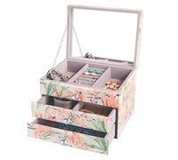 QSYJCCXD Regalo para mujeres Cajas de joyería Joyas Vidrio 3 capas Cofre de joyería de gran capacidad con cajón y espejo Patrón impreso Caso de joyería Regalos de año nuevo