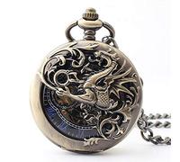 QSYJCCXD Reloj de Bolsillo mecánico Antiguo Lucky Dragon & Phoenix Black Skeleton Dial Roman Numberals con Cadena