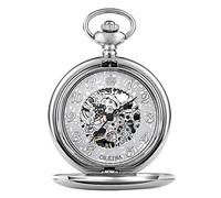 QSYJCCXD Reloj de Bolsillo mecánico Retro Estuche Suave Relojes de bobinado a Mano Grabado Cadena de Estuche para Hombres Mujeres