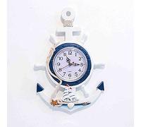 QSYJCCXD Reloj de Pared de jardín al Aire Libre, Tema de mar de la Playa Grande Reloj al Aire Libre Anchor náutico Volante Volante de Pesca Red Exterior Reloj de Pared
