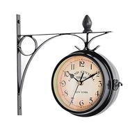 QSYJCCXD Relojes de jardín Impermeables al Aire Libre, Hierro Forjado Relojes de Doble Cara de Doble Cara para la Percha de Metal con batería montada en la Pared de jardín