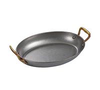 QSYJCCXD Sartén ovalada en español, sartén antiadherente de acero inoxidable, manijas remachadas, lavavajillas, cocina de paella para casas o restaurantes/plata retro/18 cm